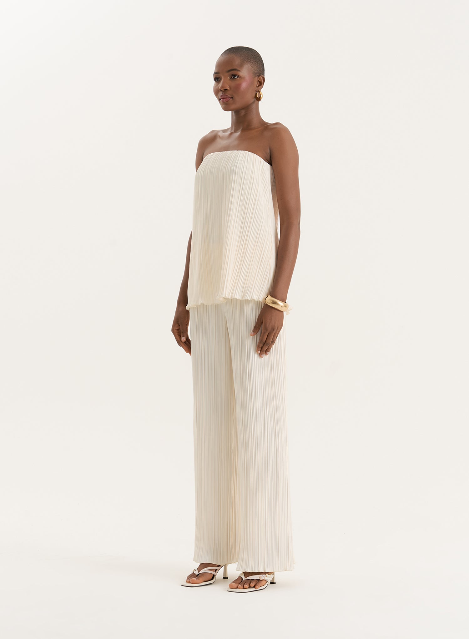 Cream Plisse Trouser